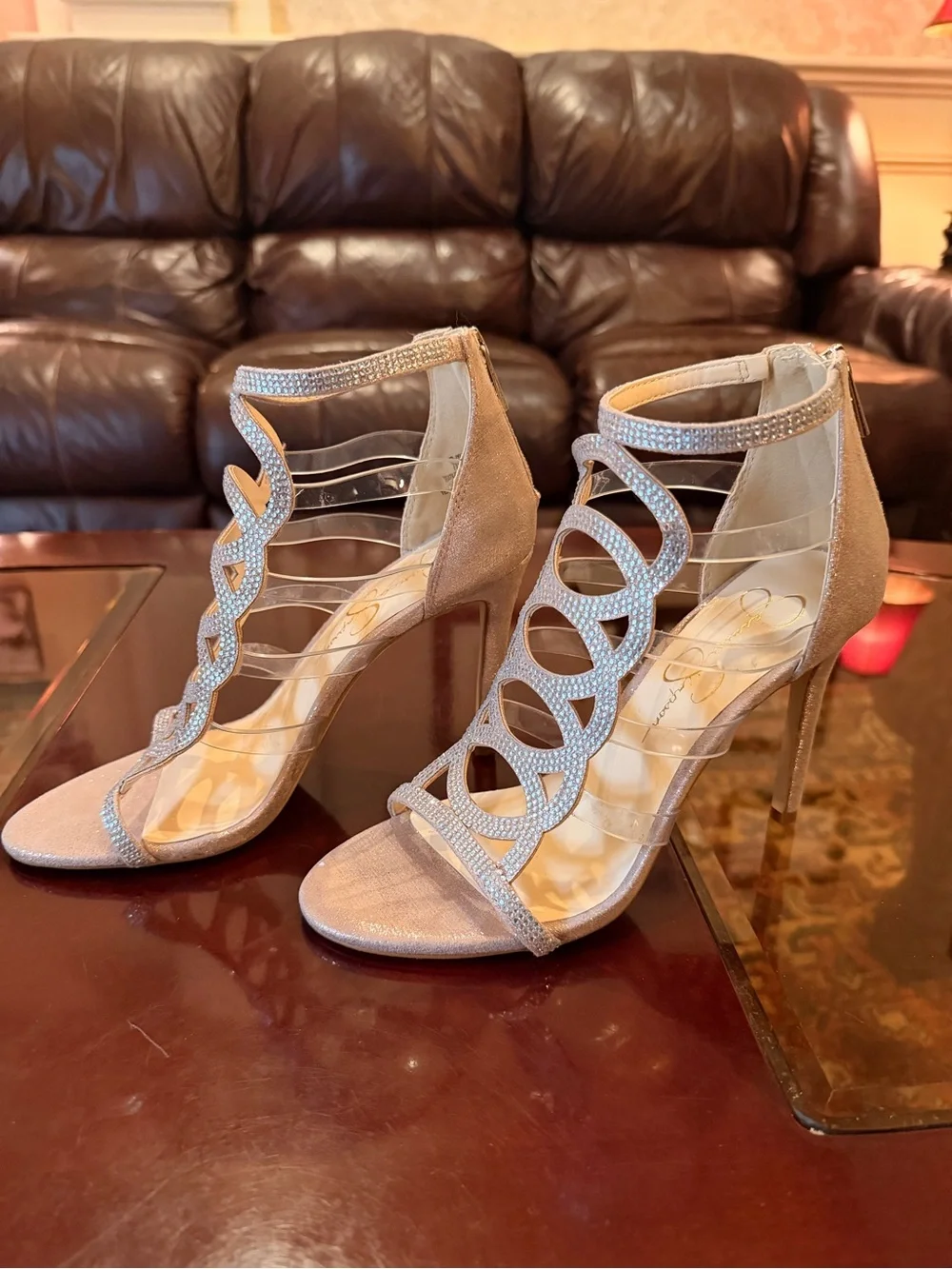 Jessica Simpson Silver Rhinestone Cage Heels